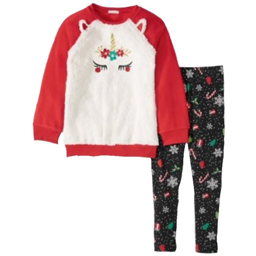 Forever Me Toddler Girls Plush Unicorn Sweatshirt & Christmas Leggings 2T 3T 4T
